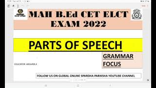 MAH BEd CET ELCT ENTRANCE EXAMINATIONPARTS OF SPEECH [upl. by Ahseenyt]