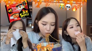 PART2 3X SPICY NOODLE CHALLENGE🔥🌶️🌶️😭 [upl. by Adnalay]