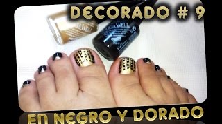 Decorado uñas de los pies 9 EN NEGRO Y DORADO [upl. by Lucy332]