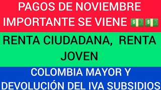 Pagos De NOVIEMBRE Renta ciudadana DEVOLUCIÓN DEL IVA Colombia mayor y RENTA Joven [upl. by Julianne305]