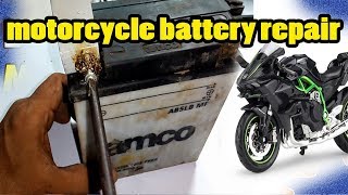 Damage motorbike Battery reuse  how to repair 12 volt bike battery  Recover 12 volt battery [upl. by Hally]