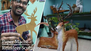 Paper Mache Reindeer Sculpture  How to Make Deer With Newspaper  Deer Showpiece Paper mache craft [upl. by Anatak883]