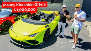 MANNY KHOSHBIN OFFERS 1000000 FOR MY RARE LAMBORGHINI EVO APERTA Windshieldless Lambo [upl. by Priestley]