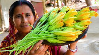 মাছ দিয়ে কুমড়ো ফুল বাটা বাঙালির এক সেরা রেসিপি Famous Pumpkin Flower recipe by my mother cooking [upl. by Ahsiral]