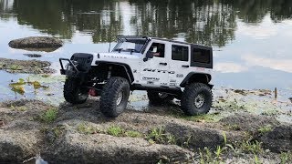 Xtra Speed Jeep V2  SCX10 II  Jeep Wrangler JKU on lake coast [upl. by Frances]