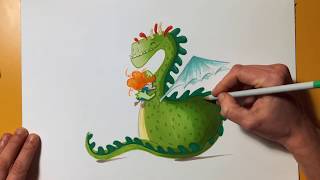 Tutorial de ilustración infantil con rotuladores de alcohol Promarker y lápices  Winsor amp Newton [upl. by Jedd]