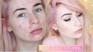 ROSE GOLD MAKEUP TUTORIAL  Full Face with acne [upl. by Aysa]