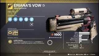 Erianas Vow Exotic Weapon amp Catalyst – Destiny 2 [upl. by Lowe]