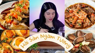 Nana liu Mukbang  Măm Hải Sản Sốt Ngâm Tương  Bào ngư  Cá hồi Bào Ngư Cua Gạch [upl. by Alyahs]