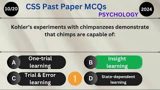 CSS Past Papers 2024 MCQs of Psychology PaperII with Answers for CSS Aspirants [upl. by Loma727]