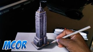 Como Dibujar el Edificio Empire State en 3D [upl. by Nauqaj]