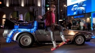 Marty McFly Impersonator Rides on Hoverboard for Back to the Future Day [upl. by Ennasus]