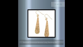 Damask Embossed Bronze Long Teardrop Earrings [upl. by Jar]