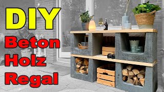 DIY Holz Beton Regal  Regal selber bauen  Gartendeko  Gartenbank  Outdoor shelf  tobiebel [upl. by Issirk]