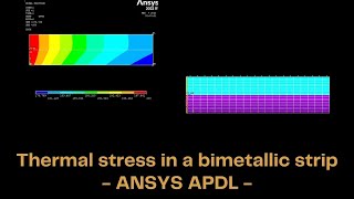 Thermal stress in a bimetallic strip  ANSYS  APDL [upl. by Ahsenrad]