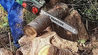 Test drujba electrica Parkside Electric Chainsaw pks2200 A1 [upl. by Atinuaj]