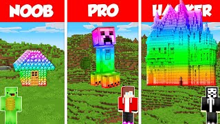 Rainbow Color House Build Battle Challenge  JJ vs Mikey vs Hacker  Minecraft Animation [upl. by Akenit]