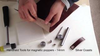 How to use handheld tools to set up magnetic poppers 14mm  leather craft sewing crafts [upl. by Llenal]