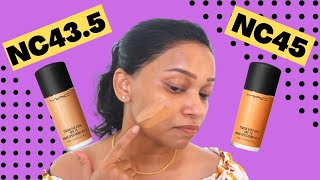 MAC Studio Fix Fluid Foundation NC45 Vs NC435  Swatches  Demo [upl. by Melamie840]