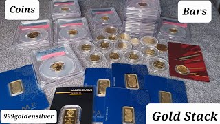 Full Gold Stack Gold Coins Gold Bars Lady Fortuna PAMP AGE Kookaburra Perth American Eagle [upl. by Ban]