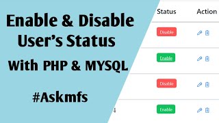 How to active inactive status in php  Enable disbale users with Php amp Mysql  Askmfs [upl. by Esinaej]