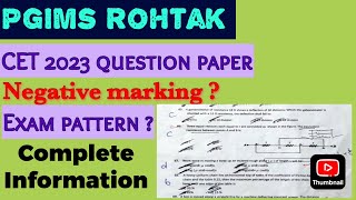 Pgims rohtak CET 2023 question paper  exam pattern pgimsrohtak [upl. by Nyrehtak5]