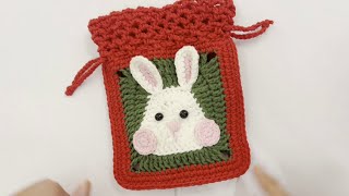 Crochet Bag Tutorial  How to make Rabbit Grandma Checkered Coin Purse New Year Red Envelope Bag [upl. by Ahsiekram]