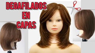 2 CORTES en CAPAS con DEGRAFILADO y Flequillo Básico✂️ Layered HairCut [upl. by Richmound558]