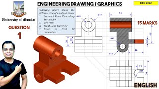 Mumbai University  Dec 2022  Engineering Graphics  PYQ  Q1  Sectional Orthographic [upl. by Ahnavas]