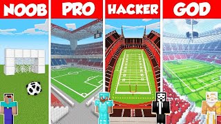 SOCCER FOOTBALL STADIUM BUILD CHALLENGE  Minecraft Battle NOOB vs PRO vs HACKER vs GOD  Animation [upl. by Osmo246]