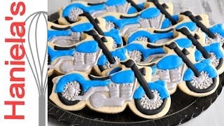 How To Decorate Motorcycle Cookie with Royal Icing Tissue Paper Transfer Technique [upl. by Nuahsal]