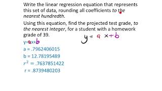 Write a Linear Regression Equation and Use it to Project a Test Grade [upl. by Olli]