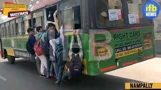 Students foot boarding in RTC bus endangering their life in Hyderabad [upl. by Rhonda]