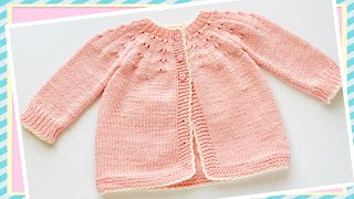 Easy knit baby cardigan sweater coat or jacket VARIOUS SIZES knittingforbaby Daisy pattern [upl. by Ybreh545]