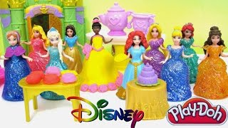 Disney Princess MagiCip Tiana Royal Party Palace Tee Party with 10 Princesses and Play Doh Makeover [upl. by Tamra268]