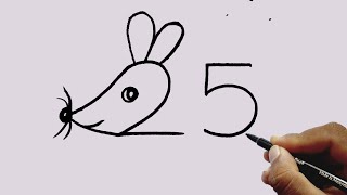 How To Draw A Mouse From Number 25 l Easy Mouse Drawing Tutorial l Easy Mouse Art l Joney drawing [upl. by Sower158]