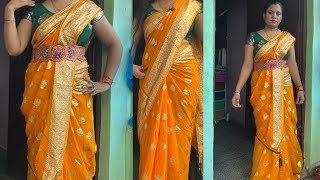 GEORGETTE SAREE DRAPING IN TWO DIFFERENT ELEGANT STYLE  SAREE DRAPING FOR BEGINNERS  lehenga style [upl. by Temirf65]