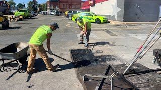 Infrared ASPHALT repair on Village street paving asphalt parkinglot [upl. by Arehs]