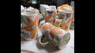 Painting Whimsical Flowers with Underglazes on Bisqueware using Amaco Velvet Underglazes [upl. by Ecirb18]