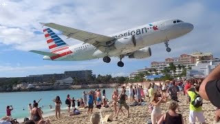 Extremely Low Landing at St Maarten Princess Juliana Airport American Airlines A319 [upl. by Eanert]