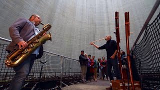 Testing the Sound Inside a Huge Coolingtower Baritone Saxophone and Overtone flute Duo [upl. by Theodoric]