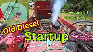 Starting 1960 Diesel 1st time in over 2 months Connecting 5ft brush mower dieselengine [upl. by Lodmilla213]