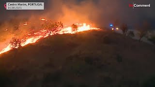 Incêndio florestal no sul de Portugal ameaça população [upl. by Lagas]