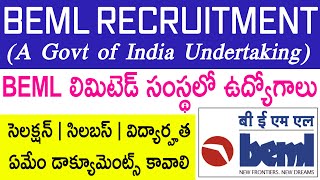 BEML Recruitment 2023 Telugu  BEML Limited Vacancy 2023  Salary  Syllabus  Apply Online [upl. by Pelagia316]