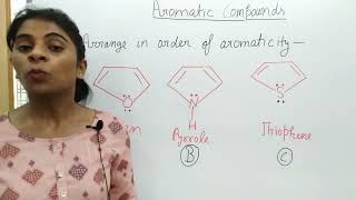 Organic chemistry Aromatic compounds aromaticity order of furan pyrrole thiophene [upl. by Ayiak]