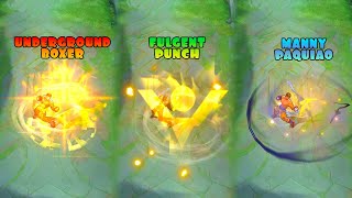 Paquito Fulgent Punch Starlight Skin VS Manny Paquiao Skin VS Underground Boxer Skin MLBB Comparison [upl. by Margetts7]