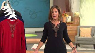 Susan Graver Liquid Knit Long Sleeve Embellished Neckline Tunic with Gabrielle Kerr [upl. by Crissie]