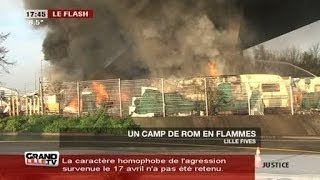 Un camp de Roms en flammes [upl. by Ordnasil]