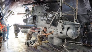 How US Load Folded Attack Helicopters Inside Massive C17 Globemaster III [upl. by Fidole]