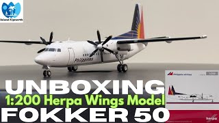 Unboxing Video 1200 Herpa Wings Fokker 50 [upl. by Ellah]